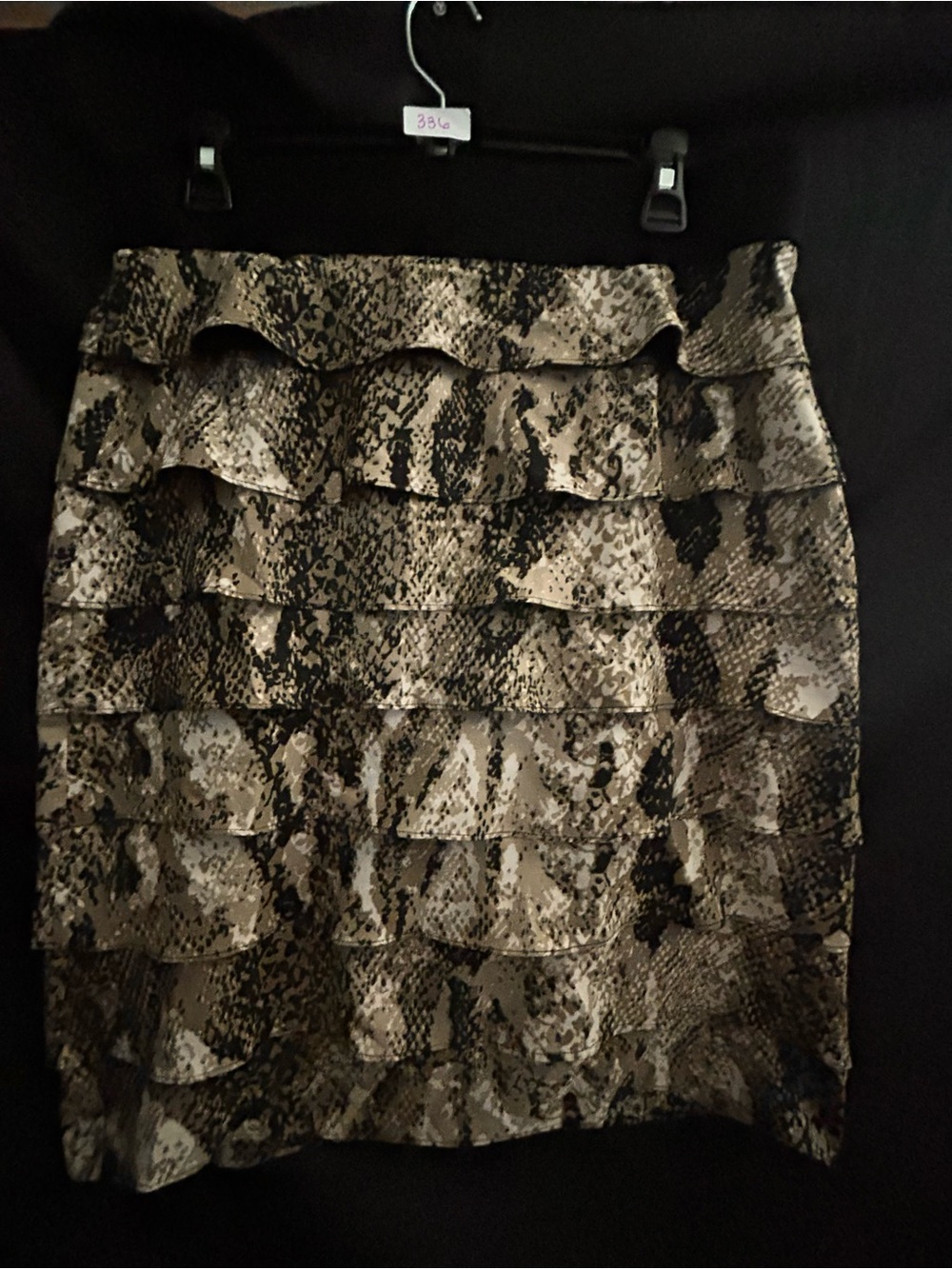 Alfani Tiered Ruffle Snake-Print Skirt in Neutral Tones SZ 8